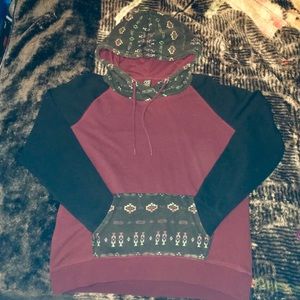 Maroon/Black with Tribal Print light-weight hoodie